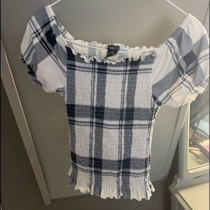 smocked plaid top